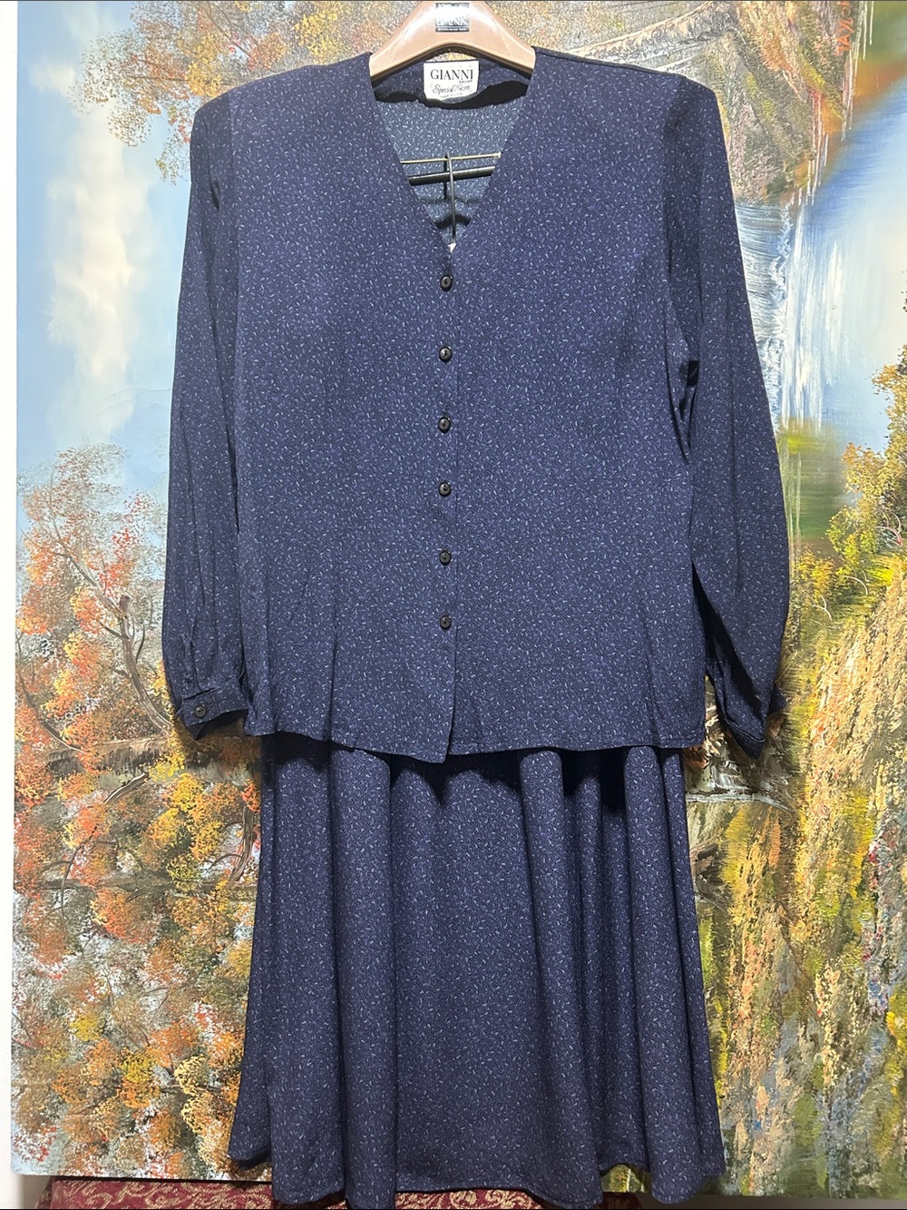 GIANNI Sport Navy Long-Sleeve 100%Rayon, Skirt Suit.